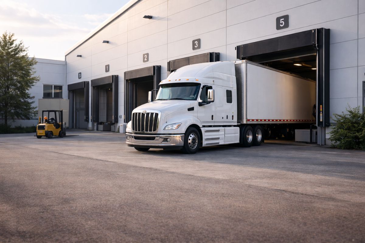 tir wjeżdzający do magazynu