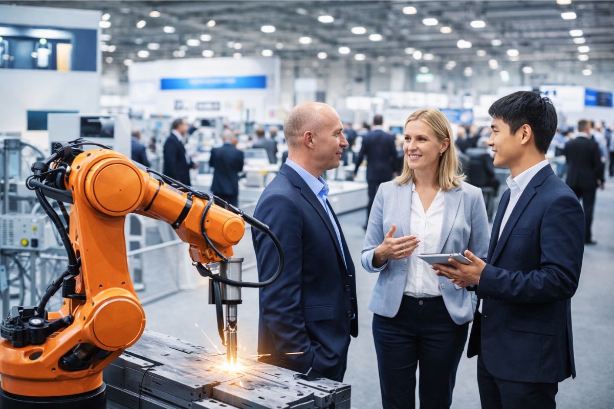 stojący ludzie obok robota