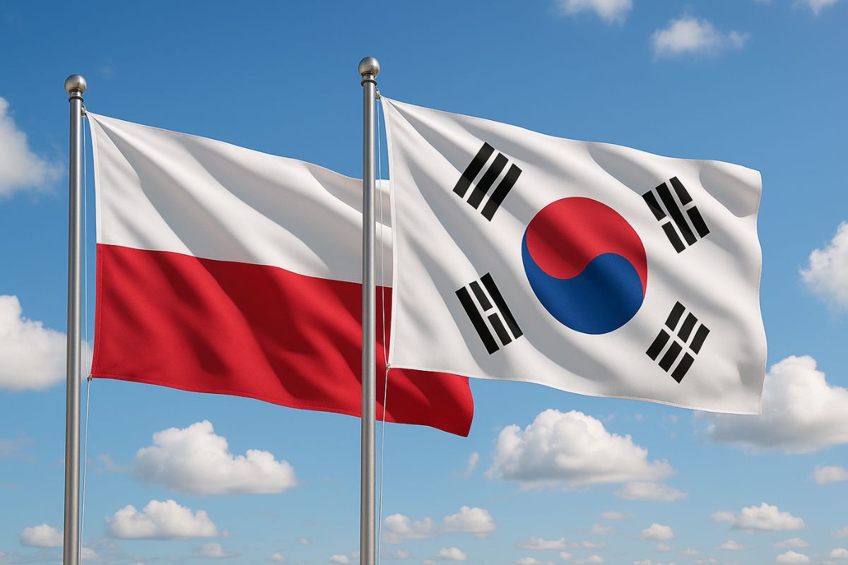 flagi Polski i Korei Południowej na tle nieba