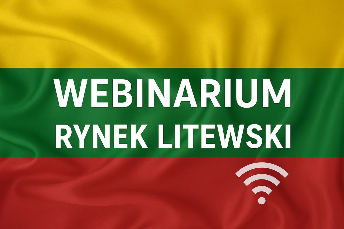 napis webinarium rynek litewski na tle flagi Litwy